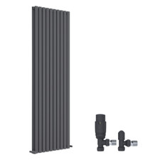 Designer Radiator Vertical Double Valves Oval Panel Anthracite Grey 1800x600mm