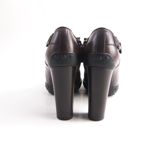 TOD's Platform TT Booties Heels Brown Leather Womens Size US 8 EU 38 - Picture 6 of 14