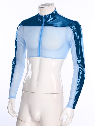 Men Undershirt See Through Shirts Metallic Tops Party Top Long Sleeves Clubwear - Bild 10 von 74