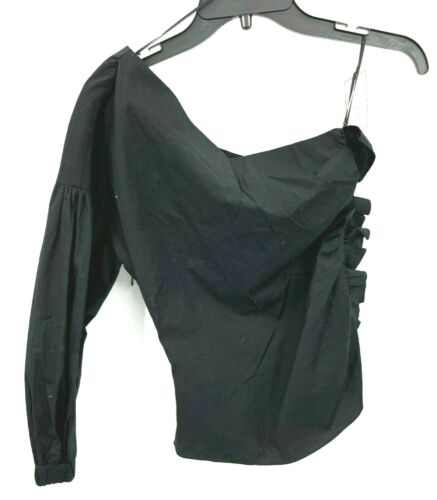 1 State Anthropologie Womens 2 Top Black One Shoulder Long Sleeve Ruched Side