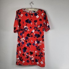 Banana Republic Womens Shift Dress Size 6 Red Floral Mini Short Sleeve Stretch