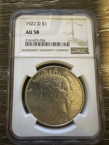 1922-D Peace 90% Silver Dollar ANACS AU58