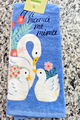 2 pc Spring Kitchen Towel Set Mi mama me mima - My Mom Spoils Me Geese & Flowers