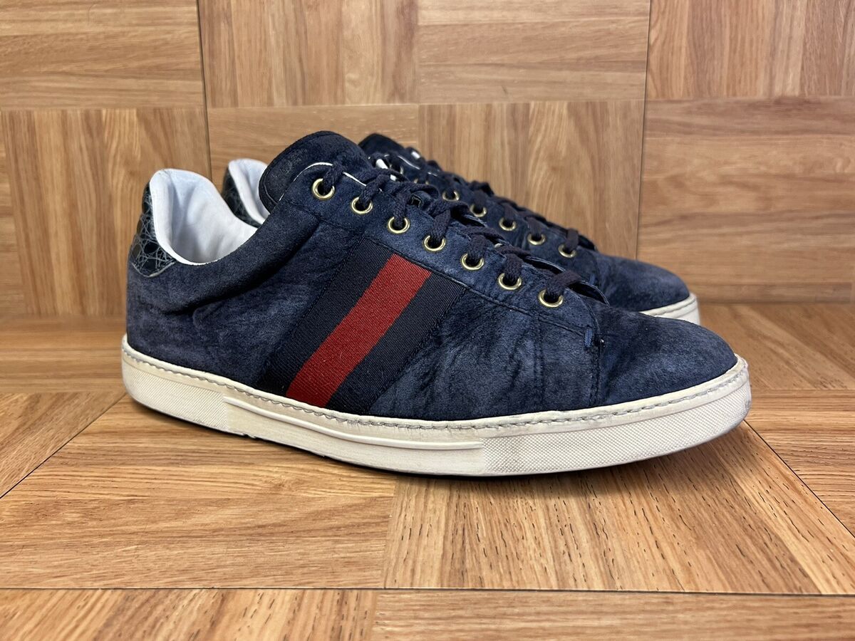 RARE🔥 GUCCI Ace Low Navy Blue Suede Croc Snake Sneakers RARE🔥 GUCCI Ace Low Navy Blue Suede Croc Snake Sneakers