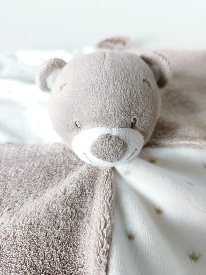 Doudou Plat Carré Max Noa Tom Ours Marron Blanc Couronne Attache Tétine - Nattou - Photo 2/4