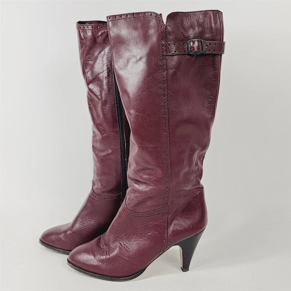 Винтажный фиолетовый кожаный колена сапоги на высоком каблуке размер 7,5 M - Изображение 4 из 4