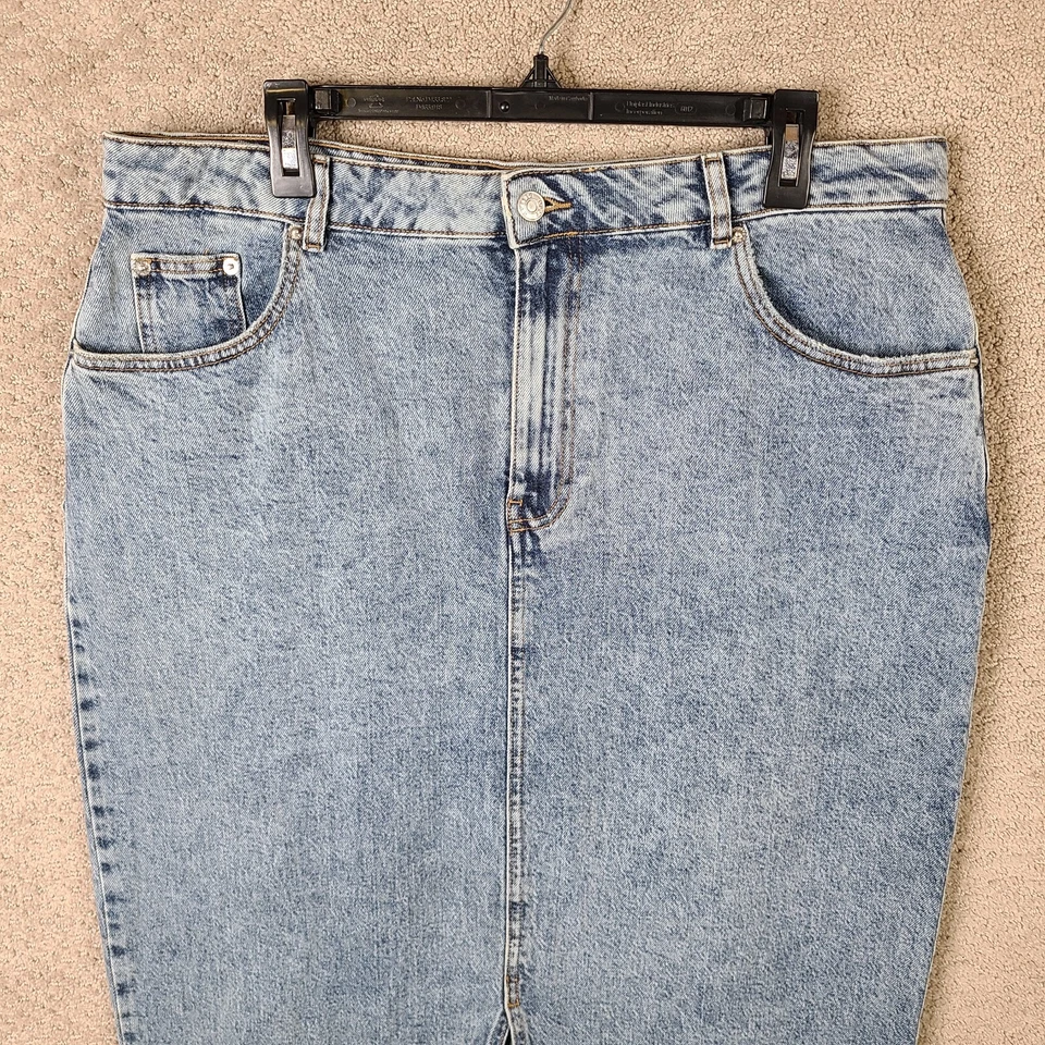 Asos Skirt Womens 14 Blue Denim Acid Wash Long Maxi High Slit Curvy Stretch - Image 2 of 4