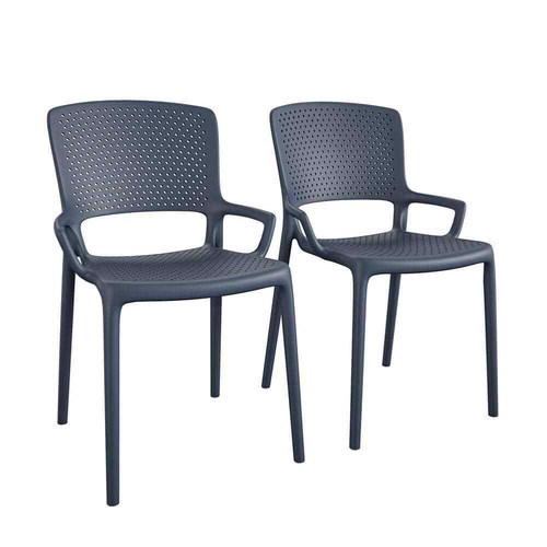 Navy Stackable Plastic Outdoor Lounge Chair (2-Pack)