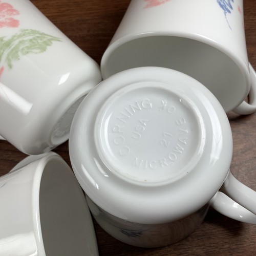 Corelle Mugs / Cups PASTEL BALLET 3.5" Set Of 4 Pink Green Blue Flowers On White - Picture 3 of 6