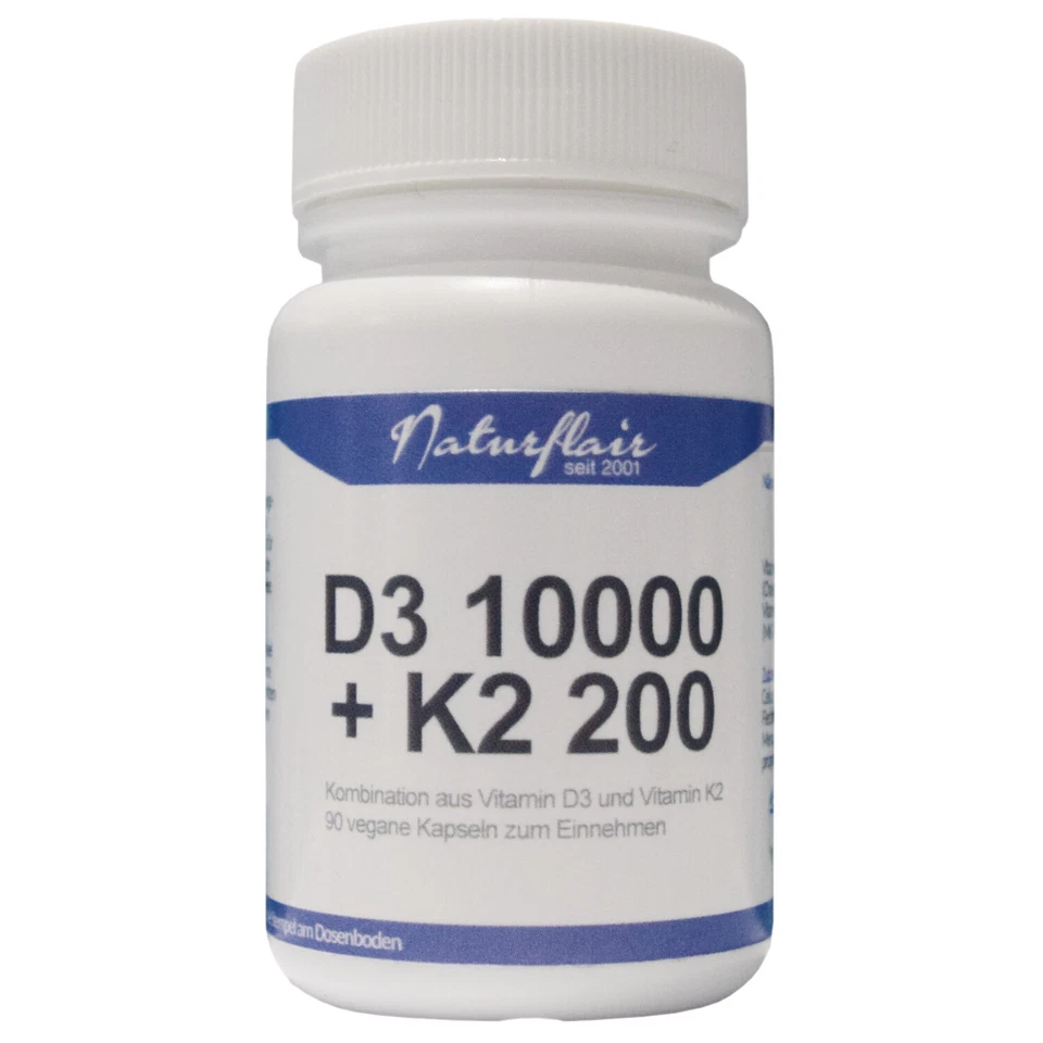 Vitamin D3 10.000 I.E + Vitamin K2 200 mcg MK7 alle 10 Tage 1 Kapsel 10000 IE