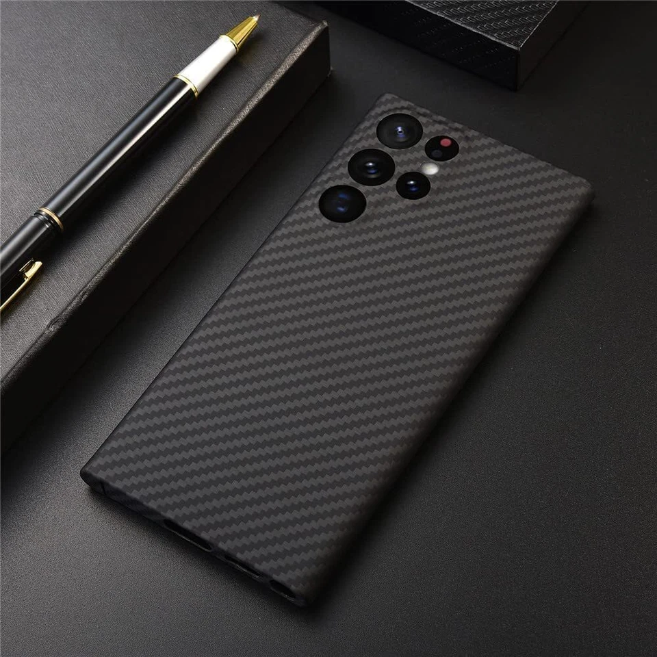 Funda de fibra de carbono de aramida negra para Samsung Galaxy S22 Ultra protectora parachoques  Foto 2 de 4