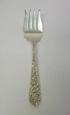 Stieff ROSE Sterling Silver 7.5" Repousse Cold Meat Fork, No Monogram