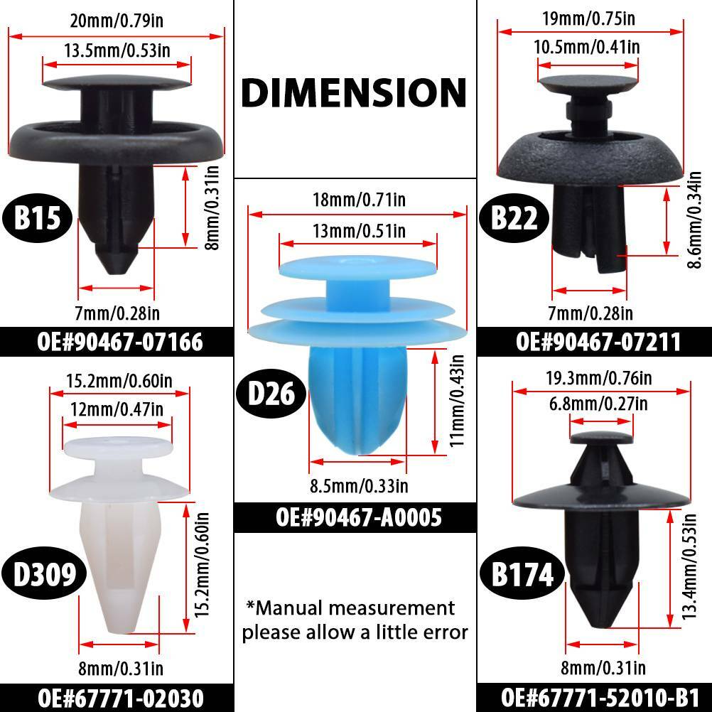 100x Car Body Plastic Automotive Push Pins Rivet Fasteners Trim - Foto 3