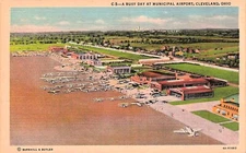 Cleveland Ohio Airport Aviation Hangar Terminal Plane Vtg Postcard H13