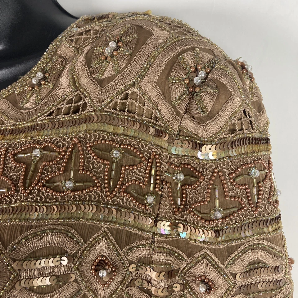 Chaqueta De Colección Scala Oro Rosa Cuentas Crochet L Fiesta Vacaciones Cóctel Formal Foto 4 de 4