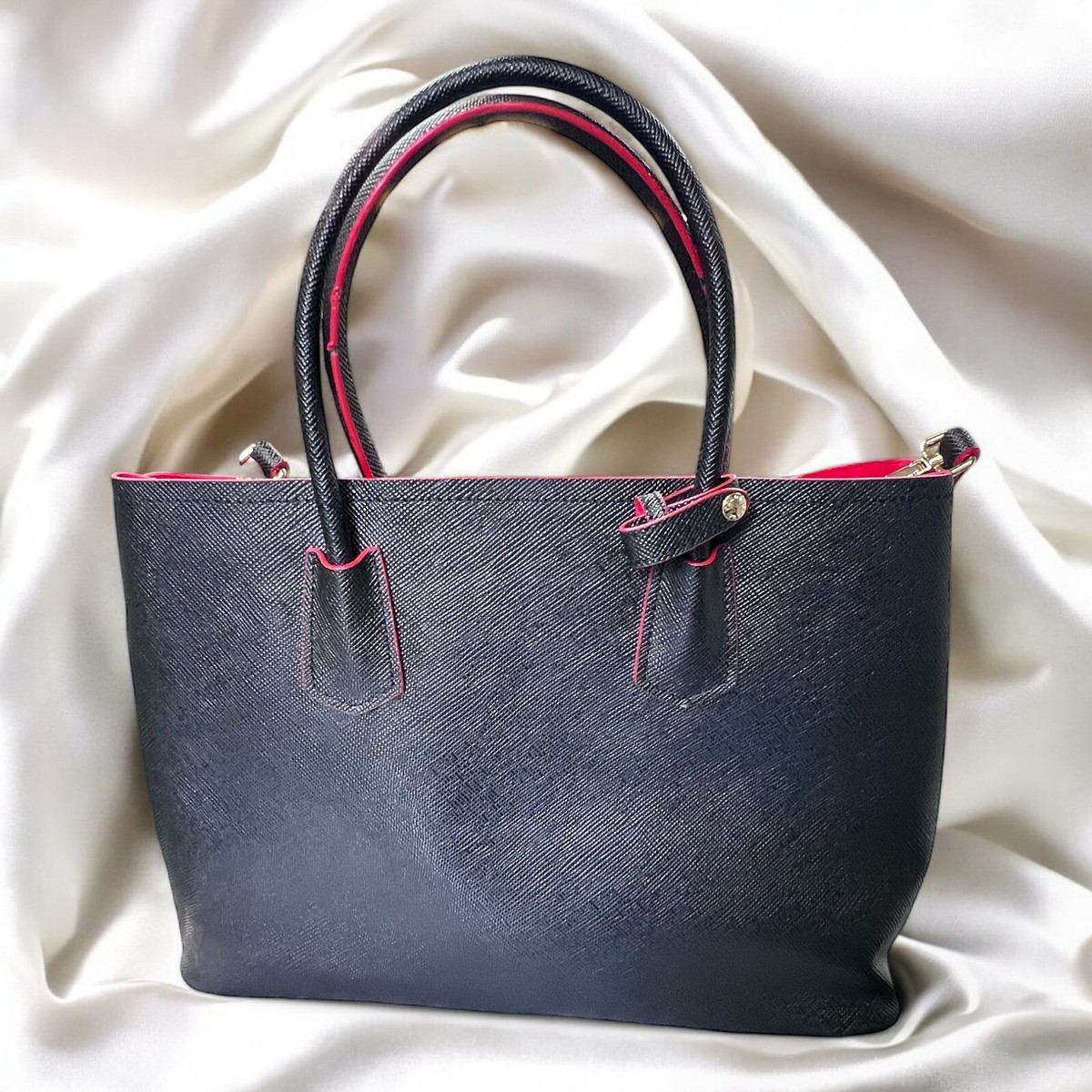 Prada Double Cuir Saffiano Leather Medium Red Black Tote