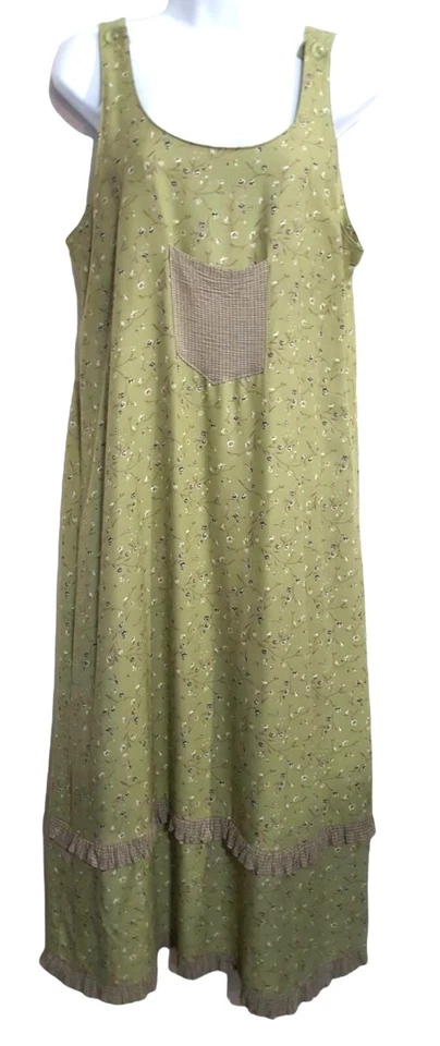 Cactus Flower Maxi Dress Womens M Sleeveless Green Floral Jumper USA Vintage 90s - Image 2 of 4