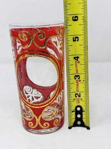 3 Vintage MCM Culver Signed Gold and Red Regal Scroll Circle Tumbler Glasses Bar - Picture 17 of 18