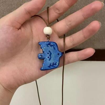 Vintage Ceramic Blue Bird Pendant Necklace With Leather Rope And Anti vendre Allergic *