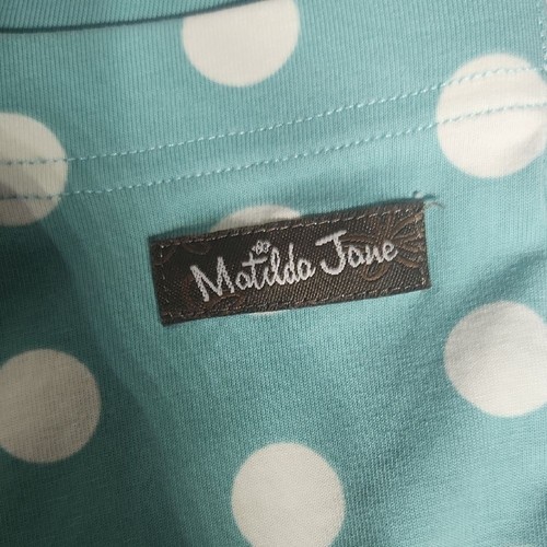 Matilda Jane Girls Polka Dot Leggings Size 6 | Aqua White Dot Bow Ankle Pants - Picture 2 of 8