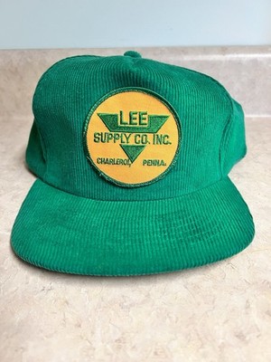 Vintage Lee Supply Coal Mining Trucker Hat Cap Snap Back Green Corduroy