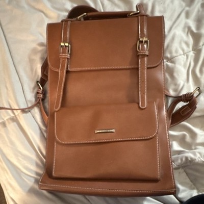 Ecosusi Brown Backpack Magnetic Closure Adjustable Straps Inner Outer Pockets