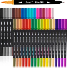 Aen Art Dual Tip Brush Markers Set 0.4mm Fineliner Calligraphy Coloring Pens