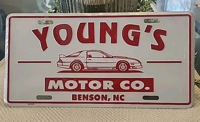 Young's Motor Co. License Plate ~ Benson, NC ~ Dixiline Embossed Aluminum ~ New - Image 1 of 2