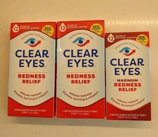 2 Clear Eyes, Redness Relief Eye Drops, 1 Fl Oz EXP 2/2027  Bonus 0.5 Oz Box