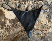 NWT Skims Micro Pleather Swim String Bikini Thong Bottom in Black Size 3X