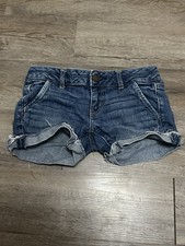 American Eagle Outfitters Women's Size 0 Frayed Medium Wash Stretch Jean Shorts