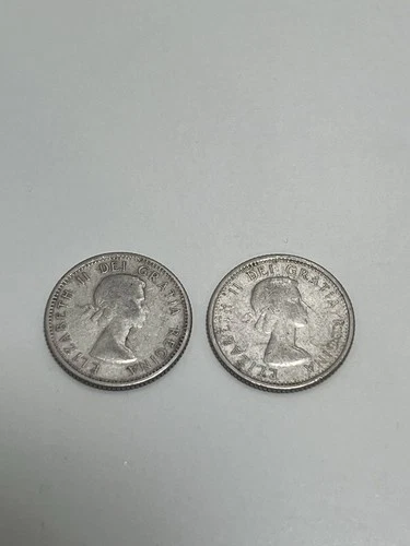 2 Canadian Silver Dimes 1958 1963 – Vintage Canada 10 Cents Coins