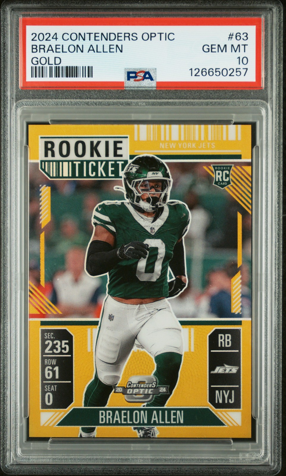 2024 CONTENDERS OPTIC GOLD #63 BRAELON ALLEN 4/10 PSA 10