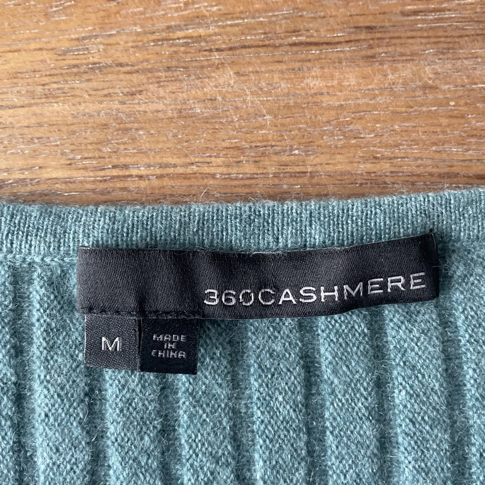 360 羊绒 100% 羊绒罗纹针织毛衣女式中号绿色喇叭袖 — 第 3/4 张图片