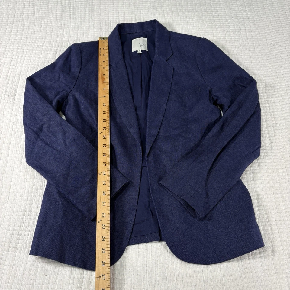 Joie Blazer Jacket Womens 6 Navy Blue Linen Preppy Professional Corpcore Minimal - Image 2 of 4