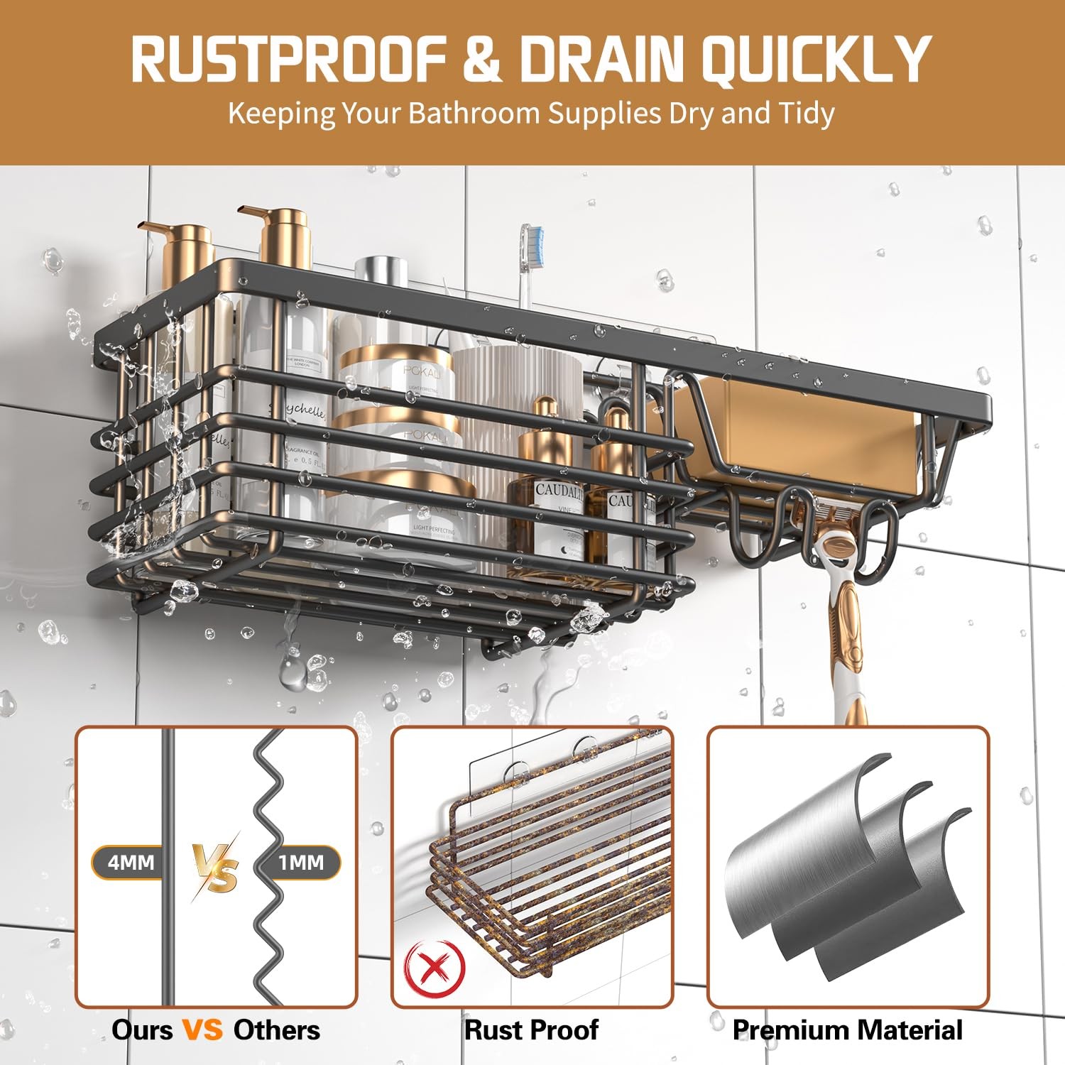 Shower Caddy, 3 Pack Large Capacity Bathroom Organizers and Storage, No Drill...