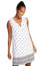Old Navy Dress Women Shift Dress Small White Black Geometric Midi Tie V Neck NEW
