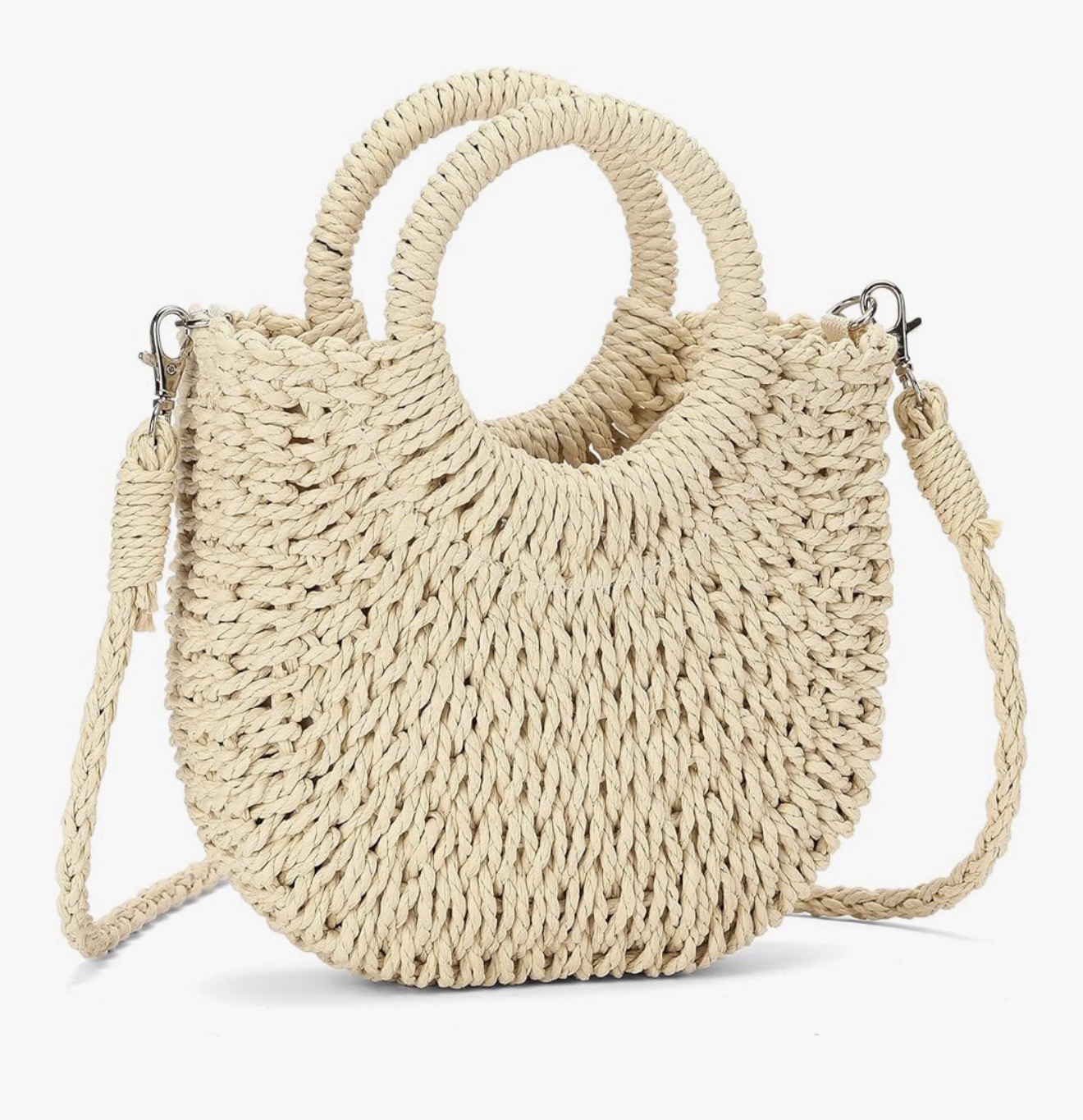Boho Straw Beach Bag – Woven Crochet Crossbody Top Handle