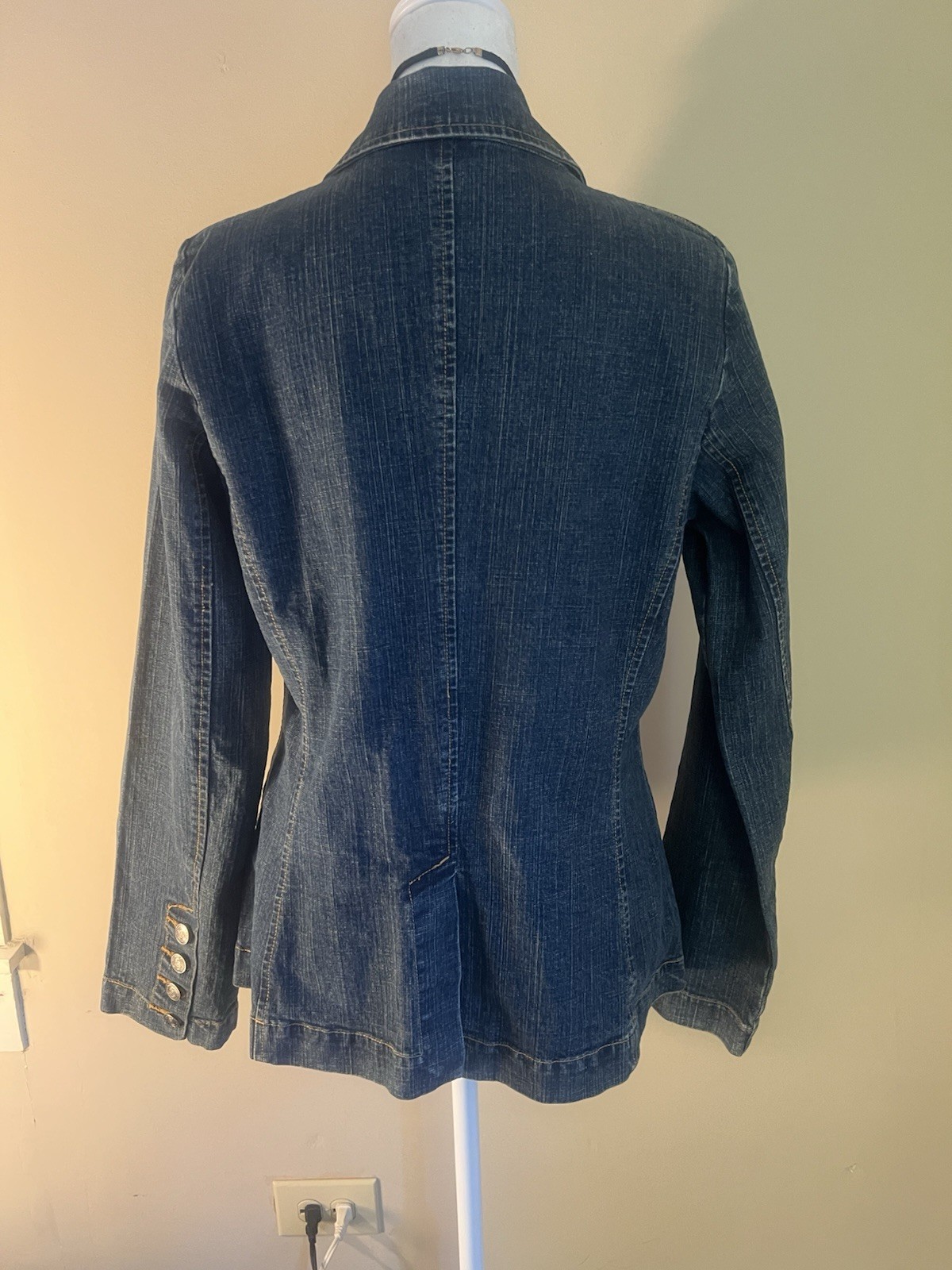 Blue Button Front Collared Mid-Length Jean Jacket… - image 5