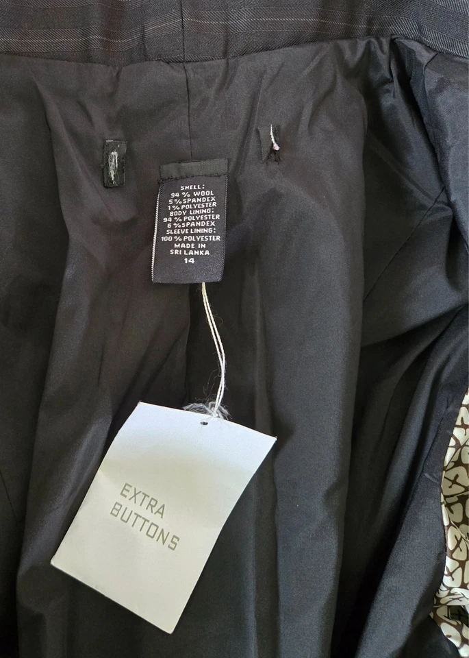 Nueva Chaqueta Blazer Victoria's Secret Negra Sutil Rayas Mezcla Lana Recortada 12 14 Foto 4 de 4