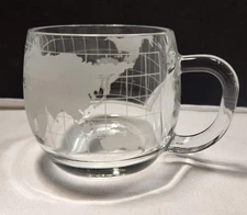 Vintage 1970s, The Nestle Co Inc - Etched Glass World Globe Mug