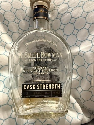 A. Smith Bowman Cask Strength Bourbon  Batch 3 Empty Bottle w/ Cork