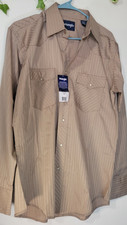 New Wrangler Men's Medium Light Brown Long Sleeve Pearl Snap Up Rancher Shirt