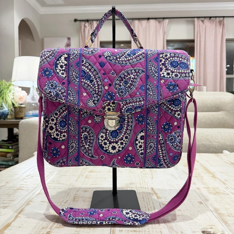 Vera Bradley Paisley Quilted Laptop Messenger Bag Boysenberry Vintage Retired - Image 1 of 4