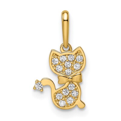 14k Yellow Gold Madi K Cubic Zirconia Cat Pendant Gift for Mother