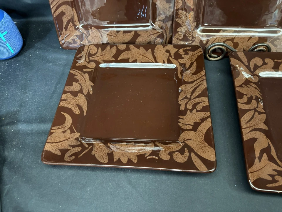 Laurie Gates "REGENCY BROWN" ~ Set of 5 ~ Square Dinner Plates ~ 11" - Image 3 of 4
