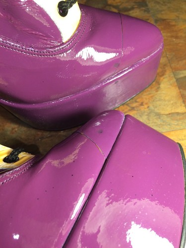 Stivali alti all'uncinetto Leatherworks Fetish Dominatrix taglia 7 stiletto viola Inghilterra - Foto 11 di 12