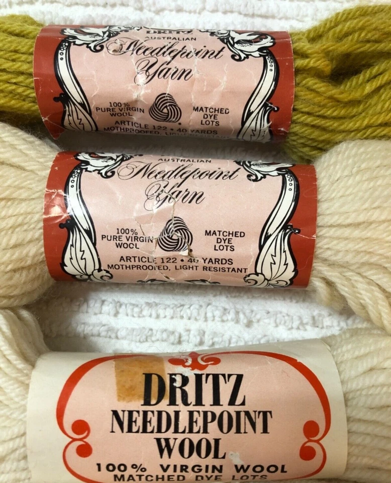 NEW Vintage Dritz Needlepoint Yarn Mixed Lot 3 Skeins Virgin Wool Ivory Gold - Image 3 of 4