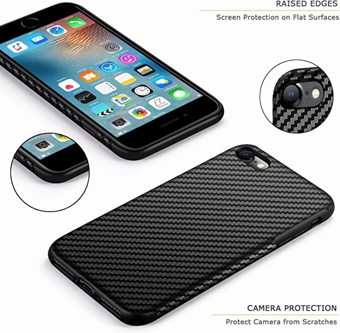 Funda rígida ultra delgada con patrón de fibra de carbono para iPhone 7 a iPhone 12 Foto 2 de 3