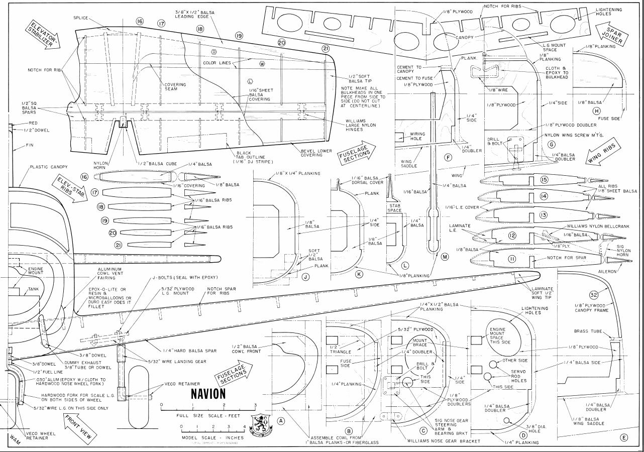 1/6 Scale Navion 67-inch Giant Scale RC Model Airplane PDF Plans on CD